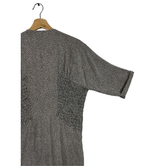 Mariella Burani Gray 3/4 Sleeve Mini Dress Size 12 Collared Smocked Button Front - Picture 2 of 10